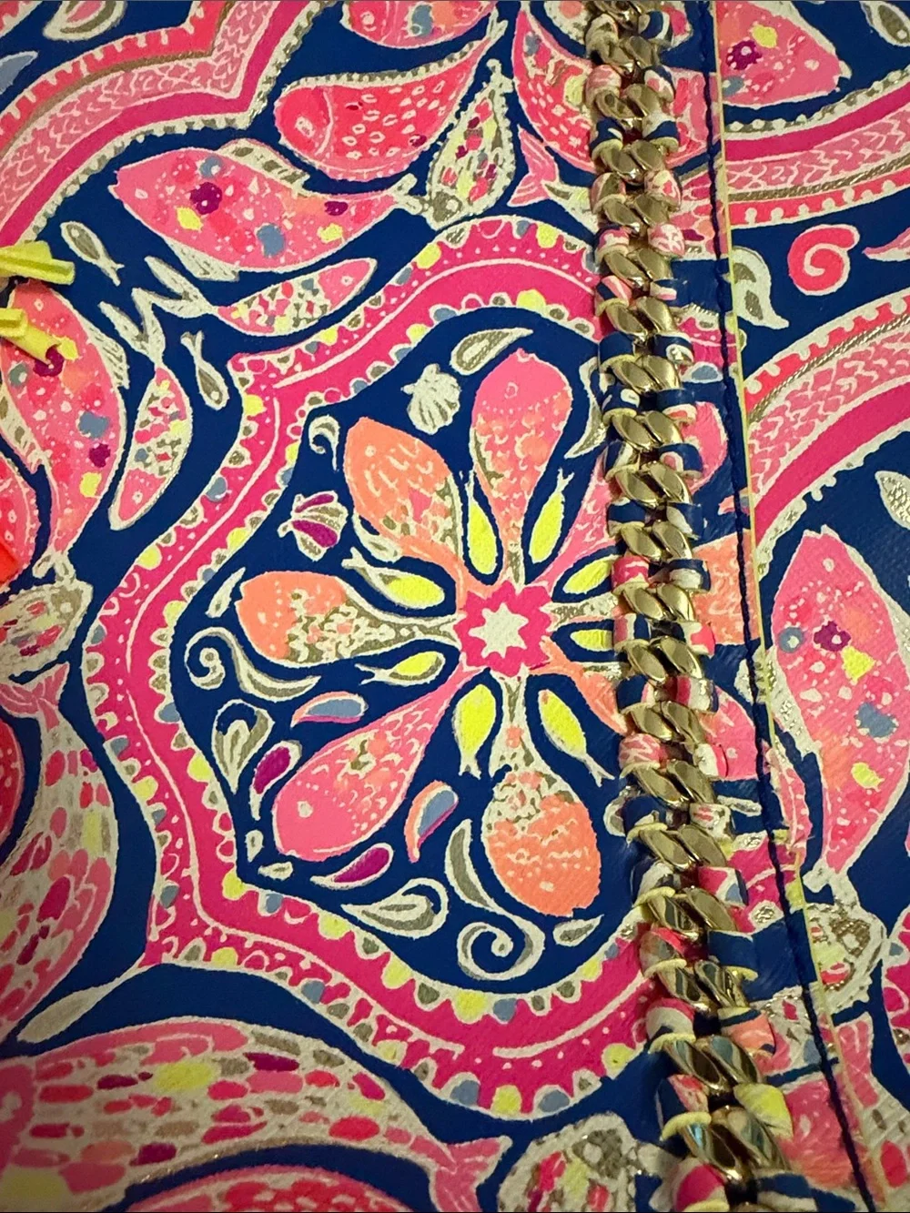 Lilly Pulitzer Can’t Resist Pink and Blue Paisley Tote Bag with Neon Tassel NWOT